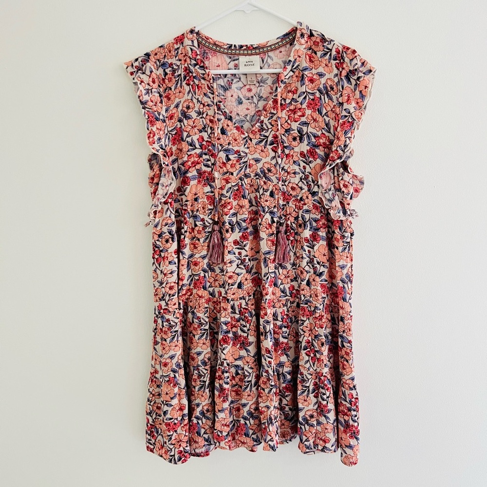 Knox Rose Pink Floral Flutter Mini Babydoll Dress Large